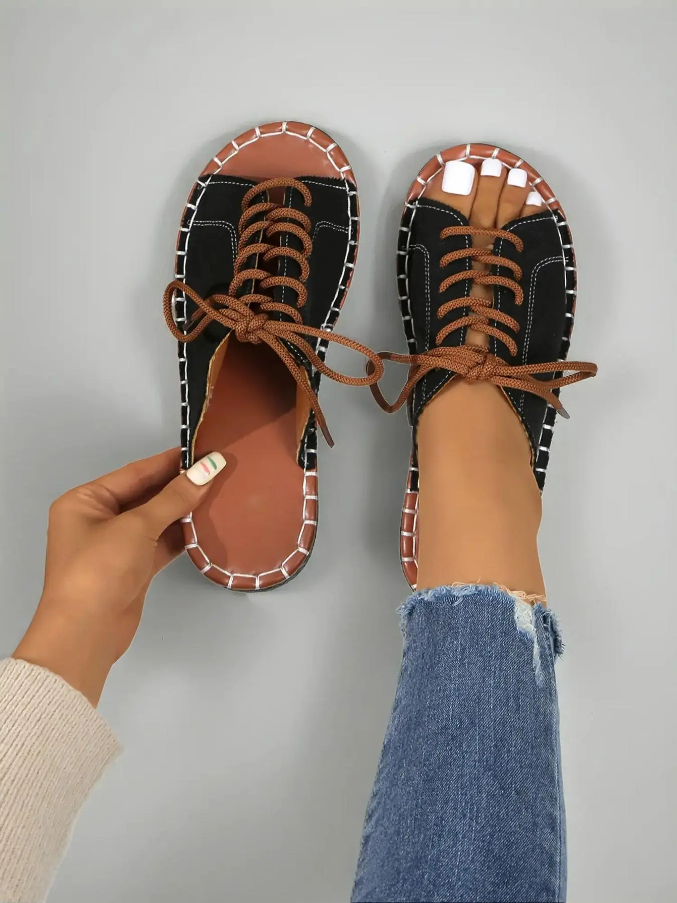 Women's New Style Comfortable Soft Casual Sandals, Simple Summer Shoes for School & Work, Perfect Gift Idea, Back-To-School Essentials, Lace Up Sandal, Flat Sandal Shoes, Flat Sole Sandals, Casual Fashion Sandals, Casual Summer Footwear