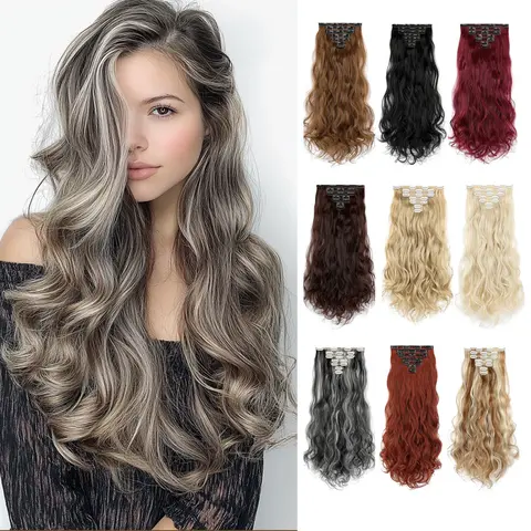 Cephemer Clip-in Synthetic Hair Extensions 24inches Curly Wavy 7PCS Thick Natural Layered Light Weight Hairpieces for Women All Day Comfort for Daily Party Black Friday & Christmas