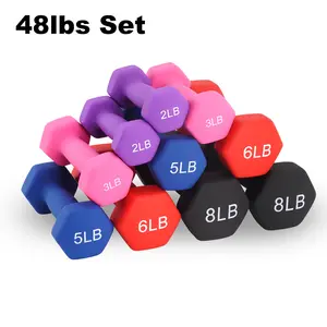 48lbs Dumbbells Set, Non-Slip Rubber Dumbbell Handles with Hexagonal Colored Design - Anti-Roll