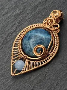 Apatite & Aquamarine Copper Pendant Necklace • Terraluna • Wire Wrapped Jewelry