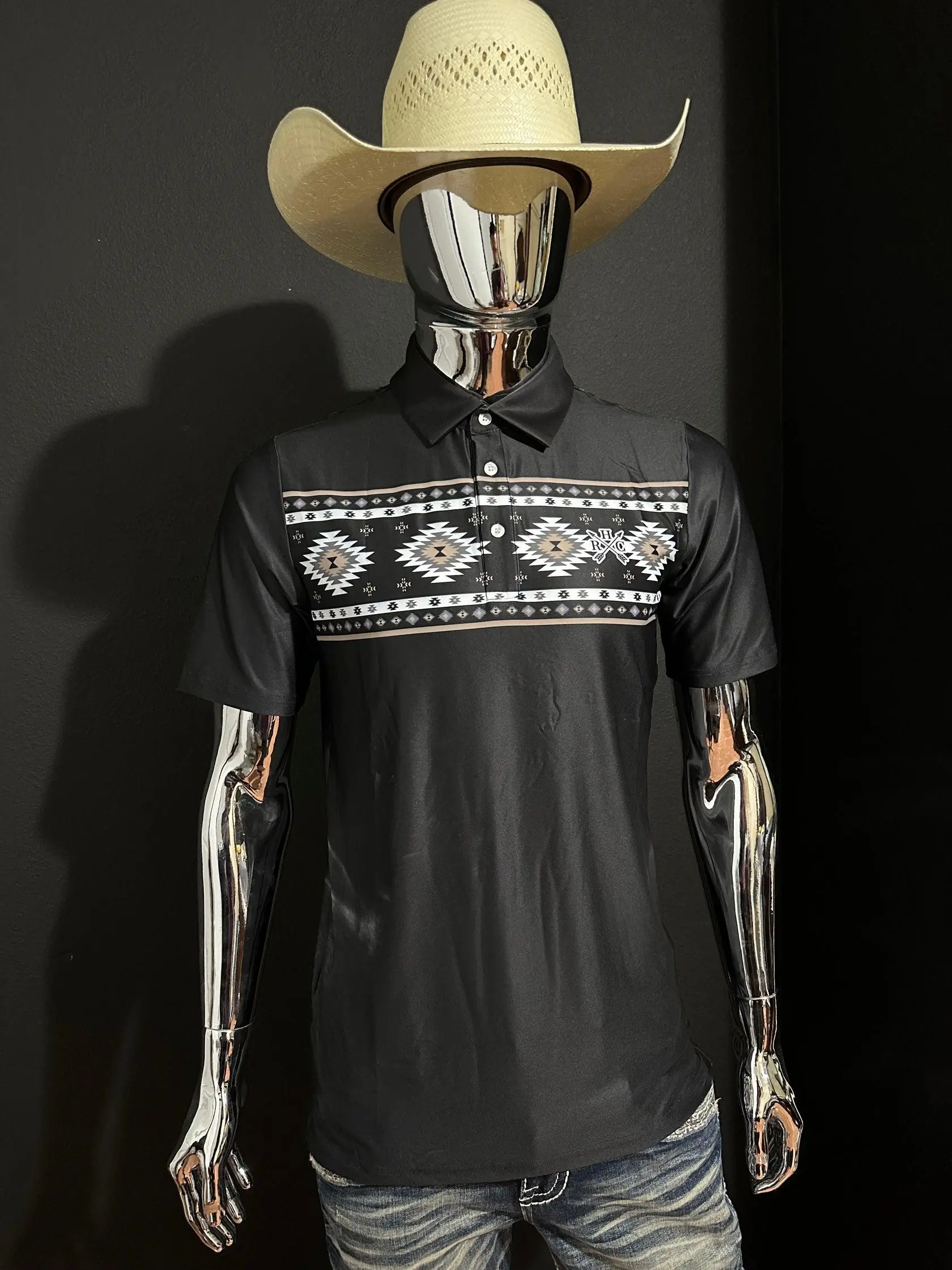 Angel Black Aztec Performance Polo Shirt Performance Men’s Polo Short Sleeve Shirt Menswear Top Outdoor Polyester Casual Fabric
