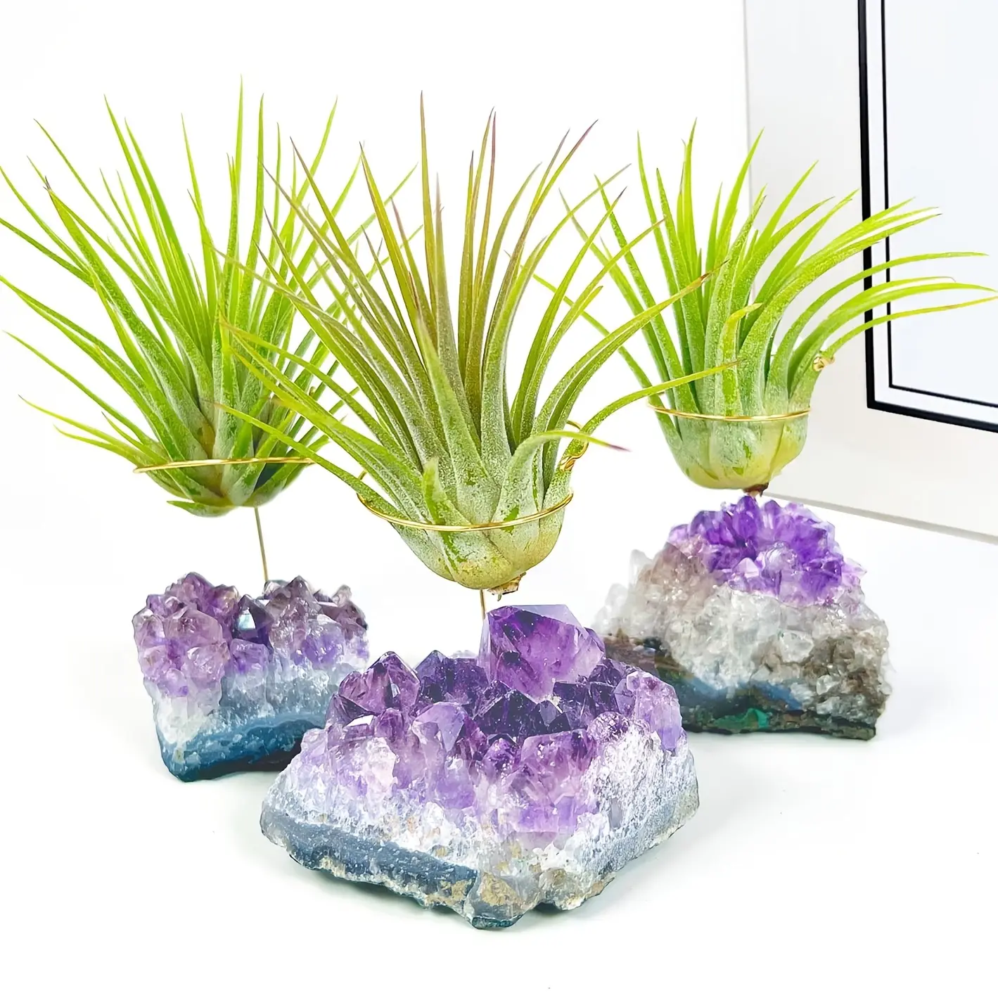 Set of 1/3 Natural Amethyst Clusters Air Plant Stands Raw Stone Desktop Ornament Constellation Birthstone Gift Natural Crystal Ornament Home Decoration