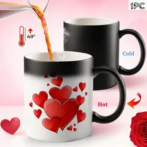 1pc Romantic Red Hearts Design - Magical Color Changing Mug with Handle, 11oz /325ml, Heated Gradient Mug, Perfect Gift For Mother's Day, Valentine'S Day