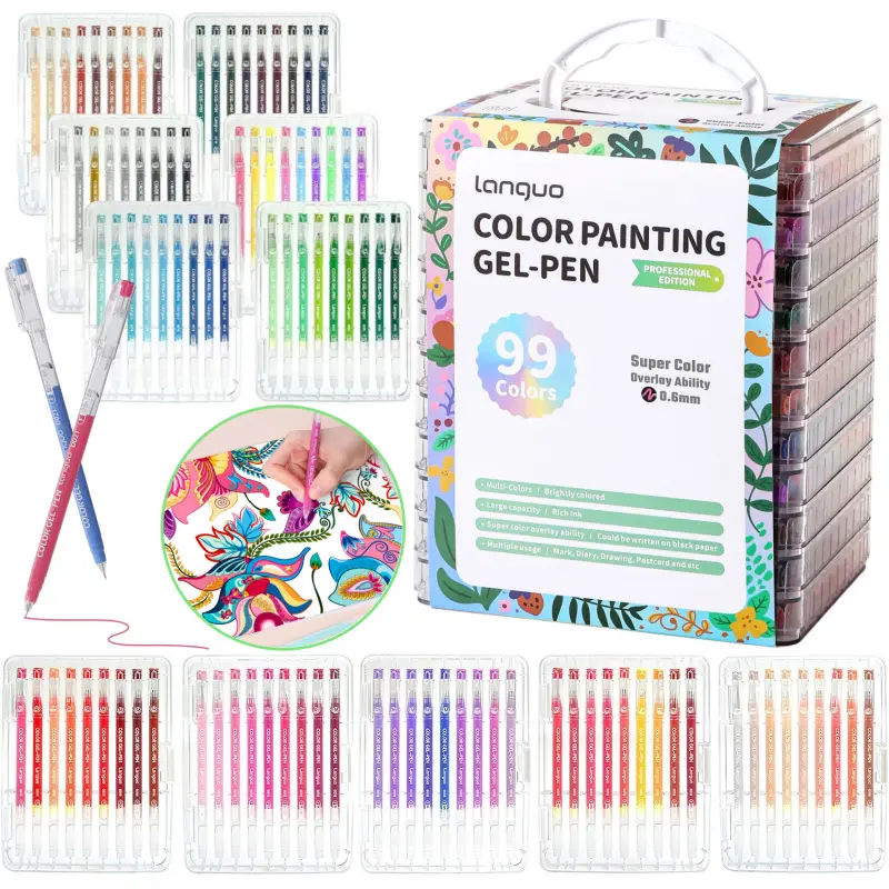 45/72/99 Color Gel Pens, Painting Gel Pens, With Storage Box, 0.6mm Fine Tip, Portable Case Colored for Adult Coloring Book, Journaling, Coloring, Drawing, Non-Toxic, Smooth, Water-Based, Art & Coloring Supplies Set, Art Supply