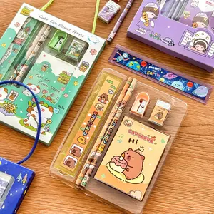 Cartoon Cute Stationery Set, 6-Piece Exquisite Pencil Set, Fun Design Includes Pencils, Ruler, Eraser, Sharpener, Notebook, Back-To-School Supplies, Classroom Supplies
