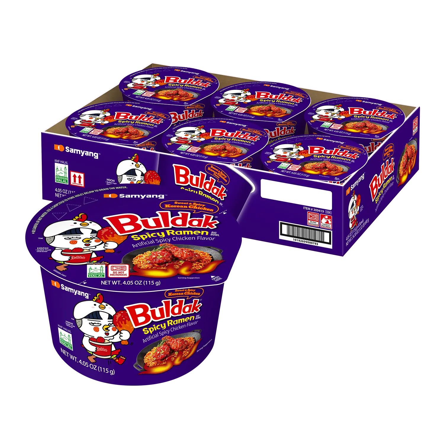 Buldak Pack of 6 Sweet and Spicy Chicken Spicy Flavor Korean Instant Ramen Noodle Big Bowl Easy Prep Convenient