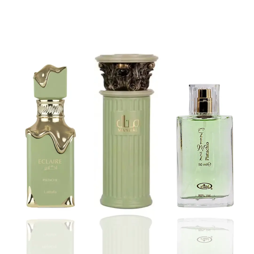 Lattafa Layered Unisex Gourmand Fragrance Bundle Set - 3-Piece EDP Scents: Eclaire Pistache, Manaal, Choco Musk (50ml Purse-Sized Each)