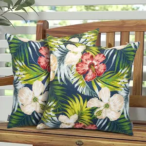 Pack of 2 Outdoor Waterproof Throw Pillow Covers 18 x 18 Inch, Decorative Cushion Sham Pillowcase Shell for Garden Patio Balcony(Midnight Floral)