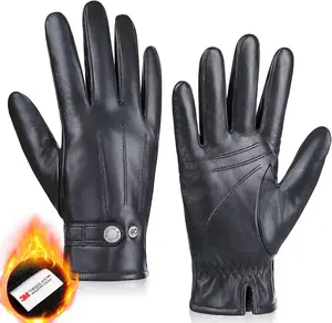 MAGILINK Genuine Sheepskin Leather Gloves for Men, Winter Warm Touchscreen Gloves Thinsulate Lined, Driving Motorcycle Gloves