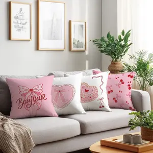 4pcs Cute Bow Cherry Illustration Pillow Covers, Single-Sided Print, Simple Home Decor for Living Room Bedroom, No Insert Included