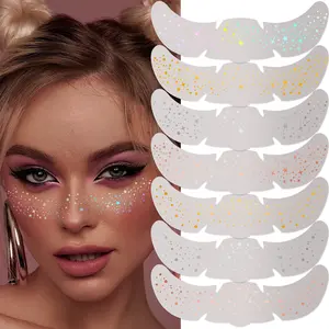 8pcs Multichrome Face Glitter Makeup Sparkles Stickers for Women, Glitter Freckles Face Tattoo, Waterproof Sparkle Face Glitter Speckles Patches for Women, Cute Star Glitter Temporary Tattoo Makeup Accessories for Festival Rave
