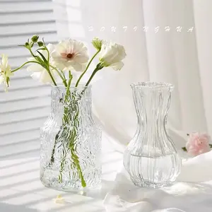Glacier Pattern Glass Vase, Premium Social Media Style Transparent Flower Holder, Thickened Durable Water Cultivation Container, Living Room Table Rose Fresh Flower Decorative Ornament