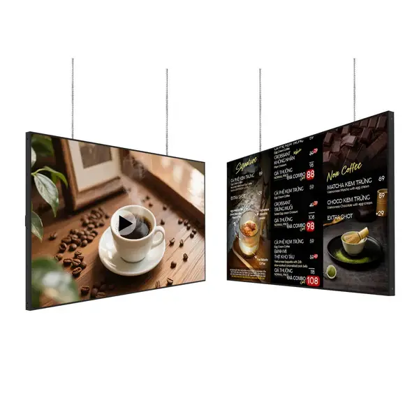 49in 4K LCD Digital Signage with LCD Panel, Wall Hanging, Wired, 1000-2500nits High Brightness, Android 11, CMS Control, USB/WiFi Player, Smart Split Screen, 24/7 Operation, 30000-Hour Lifespan, Ideal for Restaurants,Gyms (Carton Package)