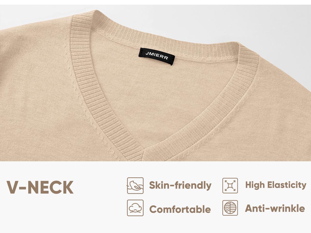 JMIERR Men's Wool Blend Short Sleeve V-Neck Sweater Soft Textured Knit Pullover for Business Casual Wear