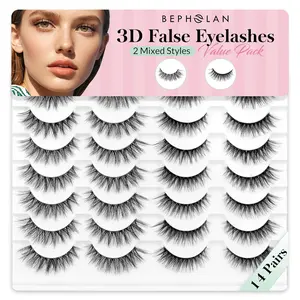 Bepholan False Eyelashes 14 Pairs Eye Lash Pack Natural Look,3D Fluffy False Lashes Soft Band Faux Mink Strip Lashes Thick Fake Eye Lashes（CJ02)