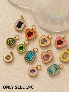 1Pc Bohemian Style, Unique Design Pendant, Inlaid With Synthetic Zircon, Round Drip Oil, December Birthstone Pendant, Heart Shaped Pendant, Stainless Steel Plated With 18K Gold, Suitable For Diy Fashion Accessories Such As Keychains