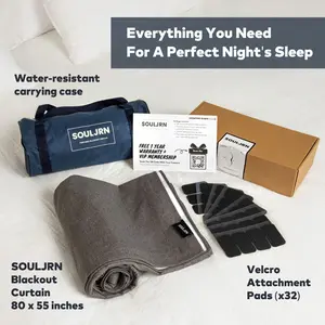 SOULJRN Portable Blackout Shades for Windows 80" x 55" - Travel Blackout Curtains for Windows with Velcro Pads & 100% Total Blackout Material - Portable & Customizable Blackout Blinds for Bedroom Window