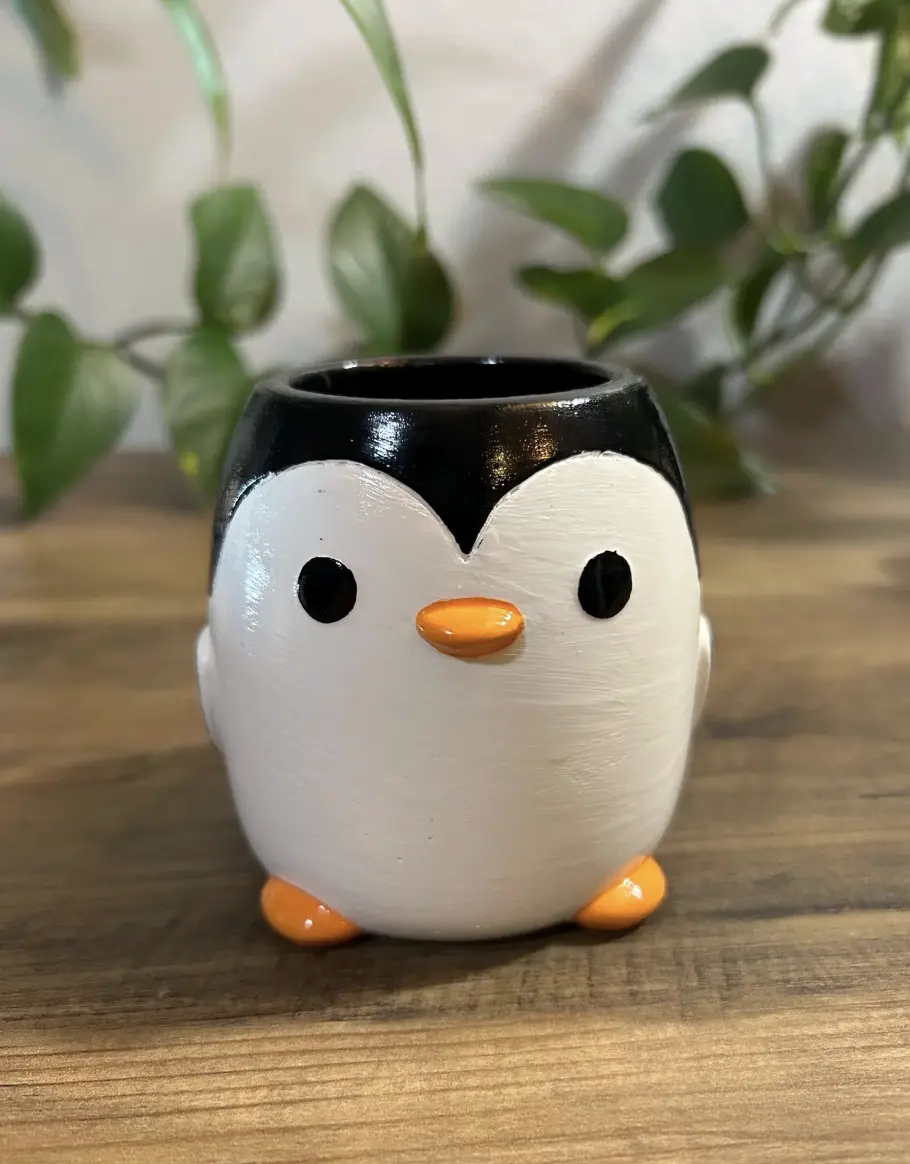 Cute Penguin Planter – Handmade Hydrocal Pot for Succulents, Air Plants or Cactus | Fun Gift Idea & Whimsical Home or Desk Décor