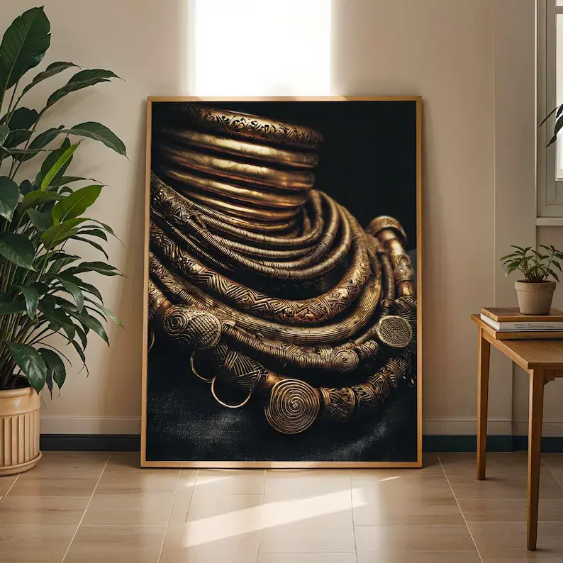 African Tribal Gold Art Poster, Black Excellence Wall Decor, Afrocentric Artwork Print, Textured Cultural Home Decoration, Unframed
