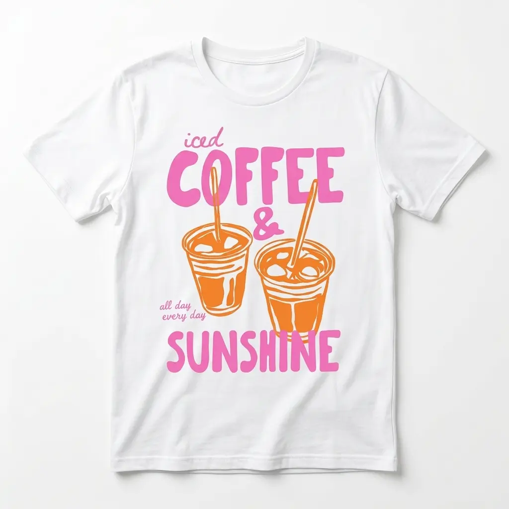 Iced Coffee And Sunshine Vintage T-shirt Iced Coffee Lover Gifts Summer Tshirt Summer Vibes Coffee Summer Vibes Tee Gift for Her, Fabric