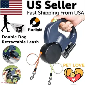 Retractable Dual Pet Leash with Reflective Features and 360-Degree Swivel for Double Dog Walking