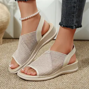 Women's Sandals Open Toe Non-Slip Summer Comfortable Platform Walking Ankle Elastic Strap Sandals