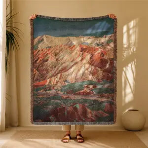 Danxia Landform Bohemian Yarn Jacquard Woven Blanket with Tassel, Thick Soft Washable Blanket, Used for Home Decor Sofa Chair Bed Tapestry Tablecloth Floor Garden Picnic Outdoor Camping