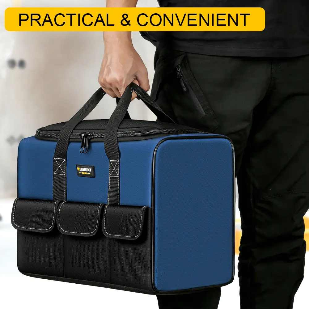 Large Tool Bag, 1680 Denier with 5 Exterior Pockets Electrician Tool Bag, Ideal for DIY Enthusiasts and Craftsmen Tool Bags for Men Heavy Duty, Blue Tool Bag Organizer Tool Pouch
