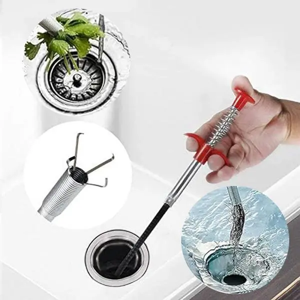 Drain Clog Remover Tool - 78.74in Flexible 4-Claw Grabber with 0.7cm Bendable Metal Tube (Metal Tube Adds Strength), Kitchen Helper for Sink, Bathroom, Toilet Drain Cleaning, Bends to Reach Tight Spots, Simple Press-to-Open Claws for Small Clogs