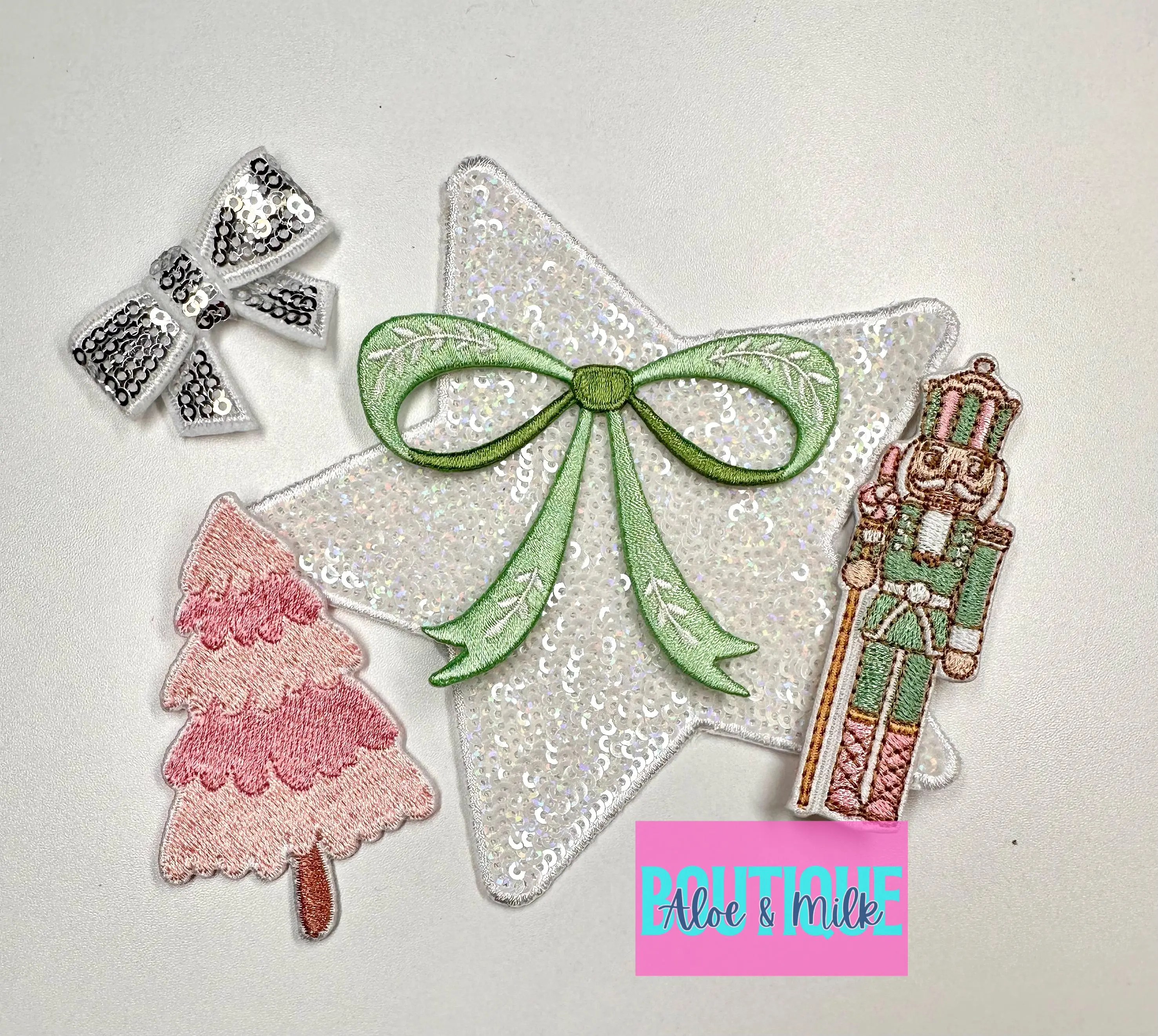 Nutcracker Bundle, christmas tree, nutcracker patches, sequin star, christmas stockings, christmas patches