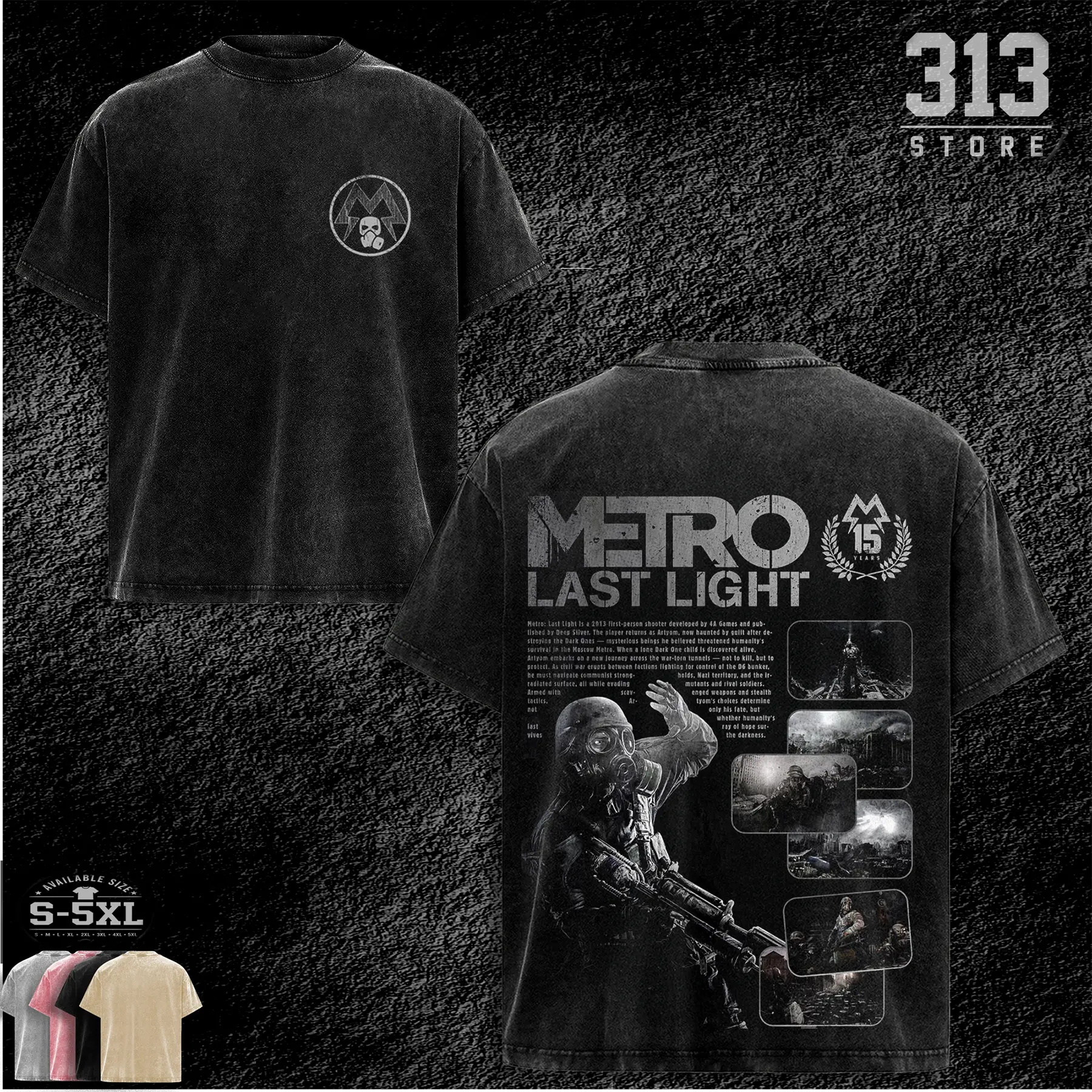 COLLECTION Metro 2033 Game Washed Oversized T-Shirt Vintage Game Graphic Tee Streetwear Unisex Cotton Shirt Gamer Merch