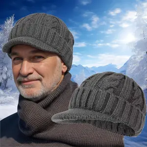 Men's Winter Knit Beanie Hat - Fleece Lined Thick Ribbed Design - Adjustable Short Brim for Warmth - Cozy Non-Slip Acrylic Cap for Cold Weather Fathers/Grandpas Gift