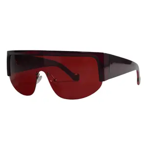 Trendy Shield Sunglasses Retro Half-Frame Women UV400 Protection Pink Fashion Eyewear for Summer