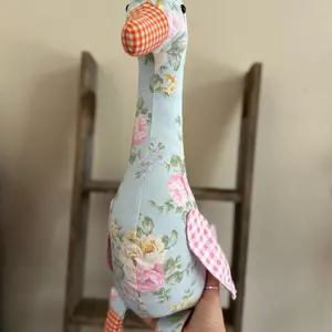 20” Couch Goose Cottage Core Stuffed Goose with Floral and Gingham Patterns for Cozy Decor Handmade Unique Design