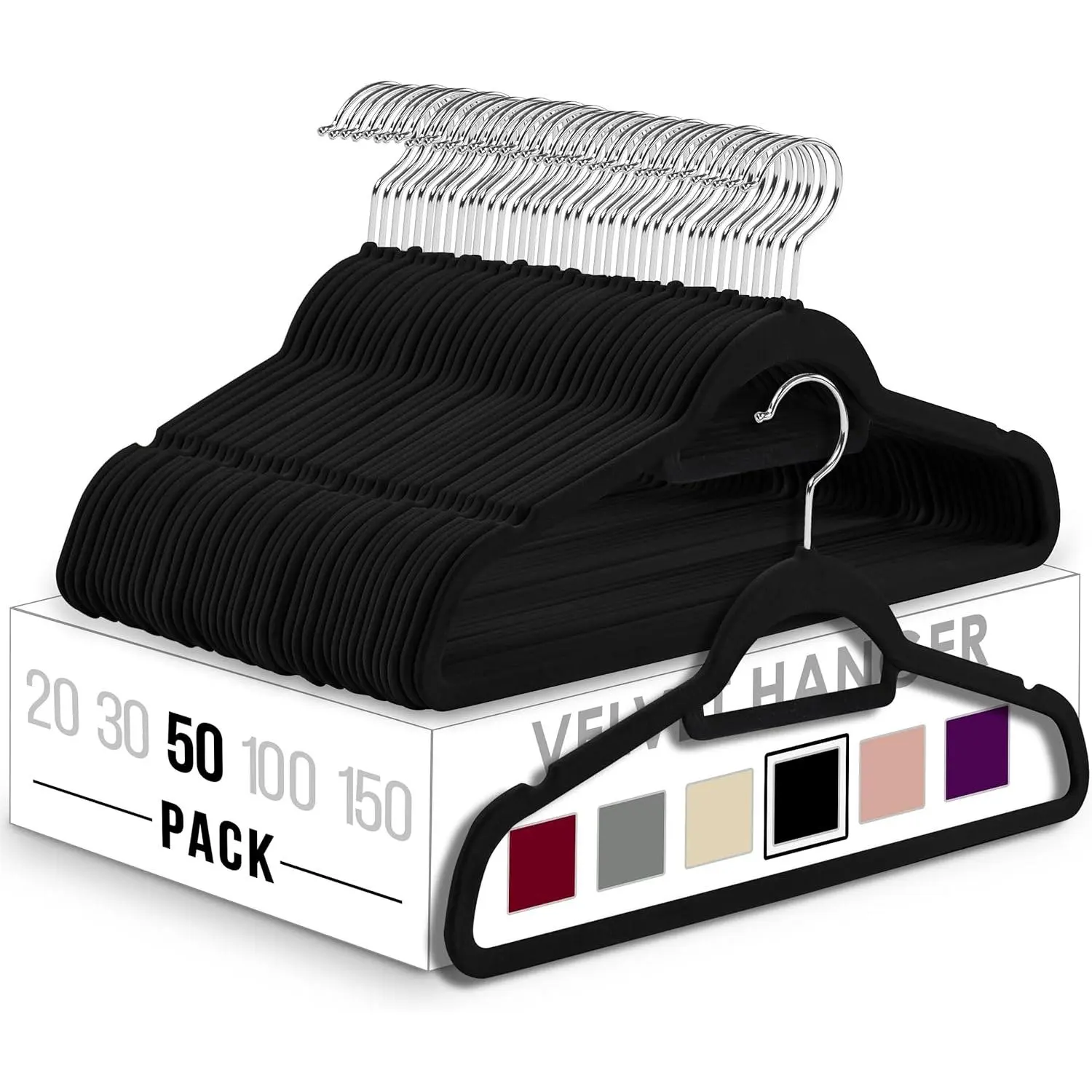 Premium velvet hangers 50 pack nonslip clothes hanger with tie bar black hangers with 360 degree rotatable hook heavy duty coat hanger