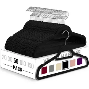 Premium velvet hangers 50 pack nonslip clothes hanger with tie bar black hangers with 360 degree rotatable hook heavy duty coat hanger