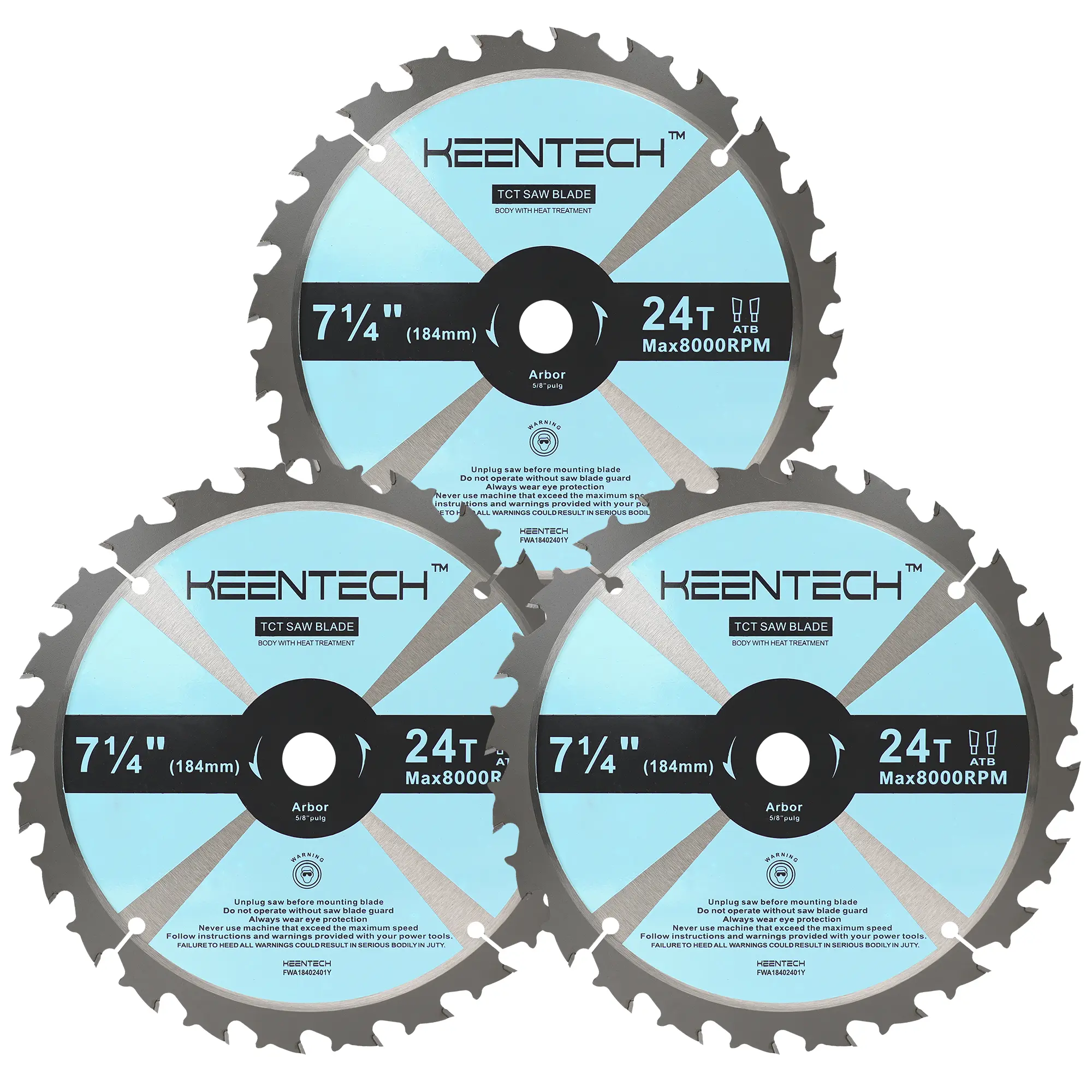 KEENTECH Designed Blades 3-Pack 7-1/4 Inch 24T Circular Saw Blades with 5/8" Bore, for Cutting Plywood, MDF, Longer Service Life