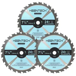 KEENTECH 7-1/4 Inch Circular Saw Blade 24T by 5/8" Bore for Cutting Plywood, MDF, OSB, Longer Service Life, 3-Pack