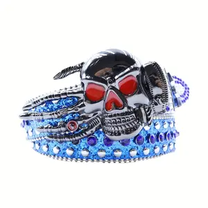 Big Skull Buckle Closure Bling BB Simon Belt, Western Cowgirl & Cowboy Black Leather Belts for Men Cieora Studded Plus Jeans And Dress Pants, Fashionable Belts As Mother's Day Or Father's Day Gifts, Dress Belt, Western Belt, Skull Design, E