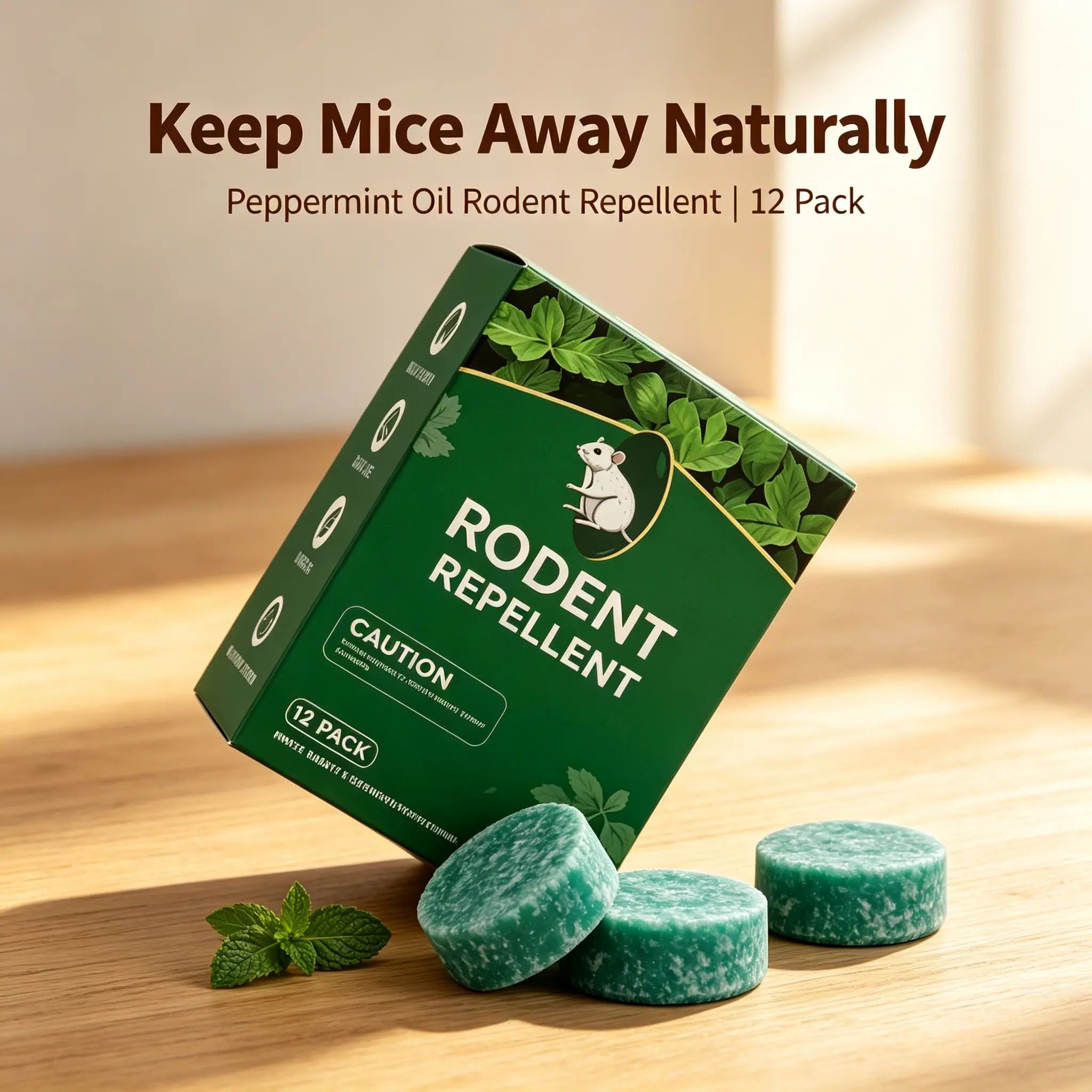 Natural Peppermint Oil Mouse Repellent Balls, 12-Pack Home Deterrent, Long-Lasting Rodent Repellent for Closets, Cabinets, Garages