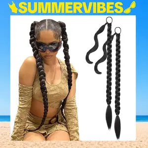SummerVibes AISI HAIR 2PCS DIY Braid Ponytail Extension Long Straight Wrap Around Hair Extensions Ponytail Soft Synthetic Hair Natural Hairpieces for Women