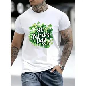 ❤️[100% Cotton][Graphic Tee]  St. Patrick's Day Valentine's Day Black T-shirt – Shiny Four-Leaf Clover & Heart Design, Casual Round Neck Short Sleeve, Trendy & Breathable All-Season Top, Comfortable & Machine Washable Holiday Style Clothing❤️