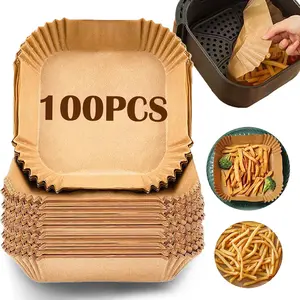 Air fryer paper liners, 100 pieces of baking paper, disposable air fryer liners for microwave use, non-stick square air fryer liners, unbleached, eco-friendly and biodegradable