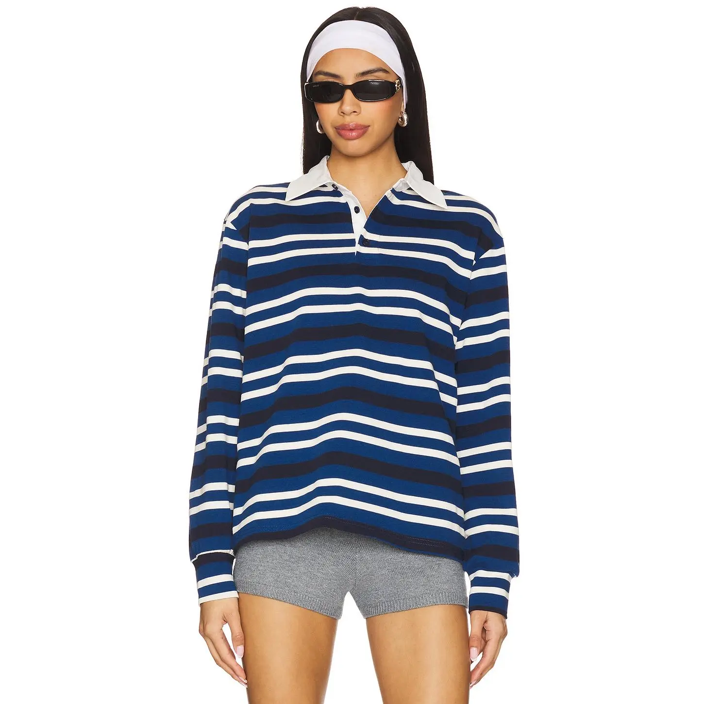 superdown Sashia Polo Top in Blue Stripe