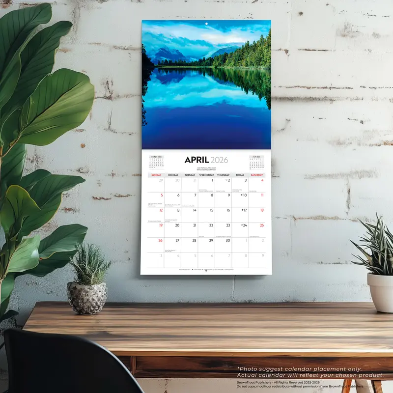 Majestic New Zealand | 2026 12 x 24 Inch (Hanging) Monthly Square Wall Calendar | Plastic-Free | BrownTrout | Travel Scenic Oceania Photography 4