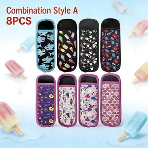 Ice Pop Sleeves, 8pcs Neoprene Insulator Sleeves, Freezer Popsicle Holder, Colorful Reusable Washable Bags, Durable & Convenient