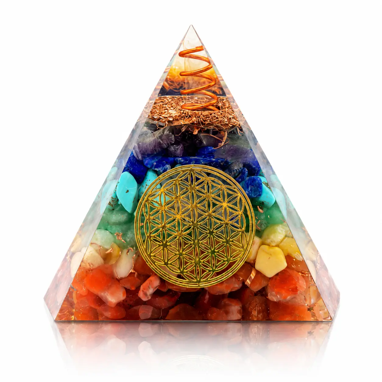 Orgone Pyramid Energy Generator with Unique Crystals and Copper, Handmade Crystal Decorative Ornament for Meditation and Home Decor, Crystal Decorative Ornaments