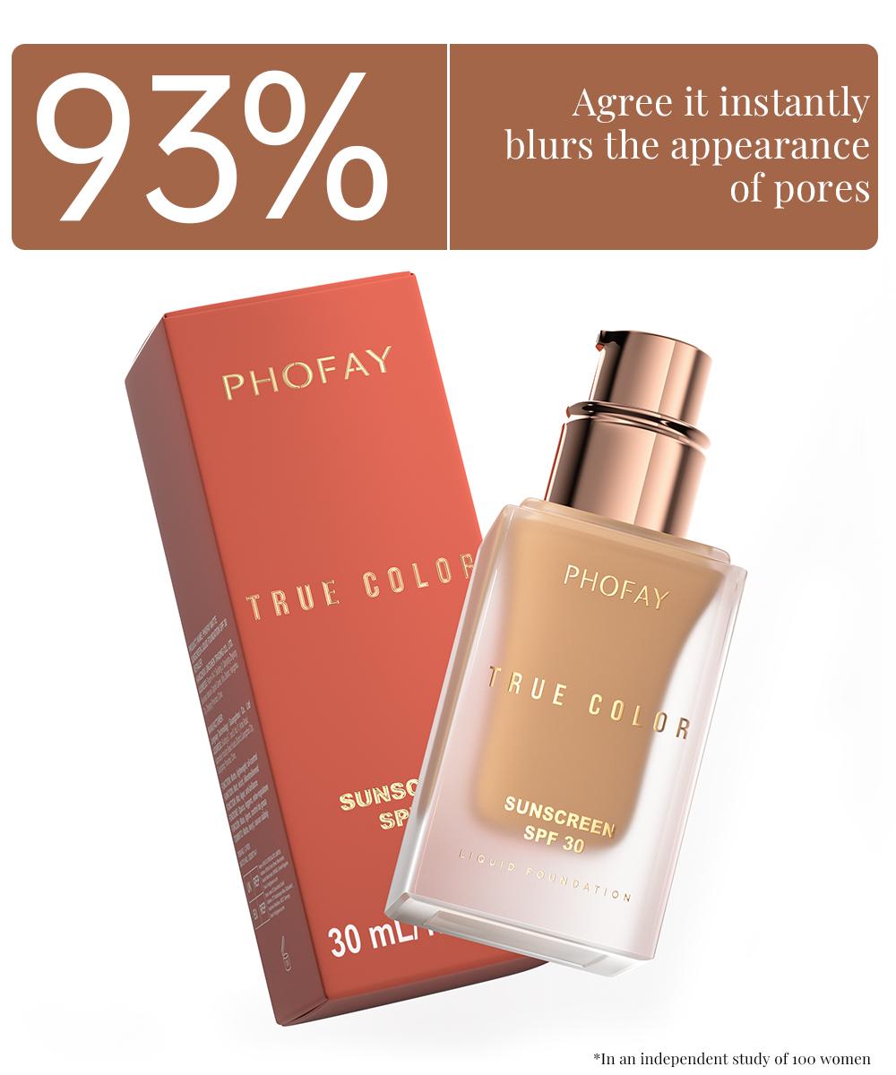 PHOFAY 2-in-1 Sunscreen Foundation SPF 30 Covers Acne Scars & Redness Natural Finish Blue Light Protection