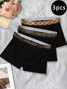 Men's Fashion Vip Boxing Belt Print Boyshorts, Casual Slim-Fit, Breathable, All-Season, 3-Pack, Comfortable Daily Wear