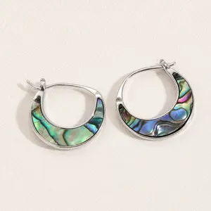 Beautiful Stunning Abalone Hoop Earrings Alloy Shell Silver Color Hinged Closure Natural Iridescent Lightweight Elegant Jewelry for Women Girls Daily Wear Gift Idea